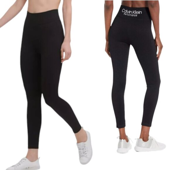 Calvin Klein Performance Ribbed Leggings High Waist Workout Black Size M EUC - Picture 2 of 11